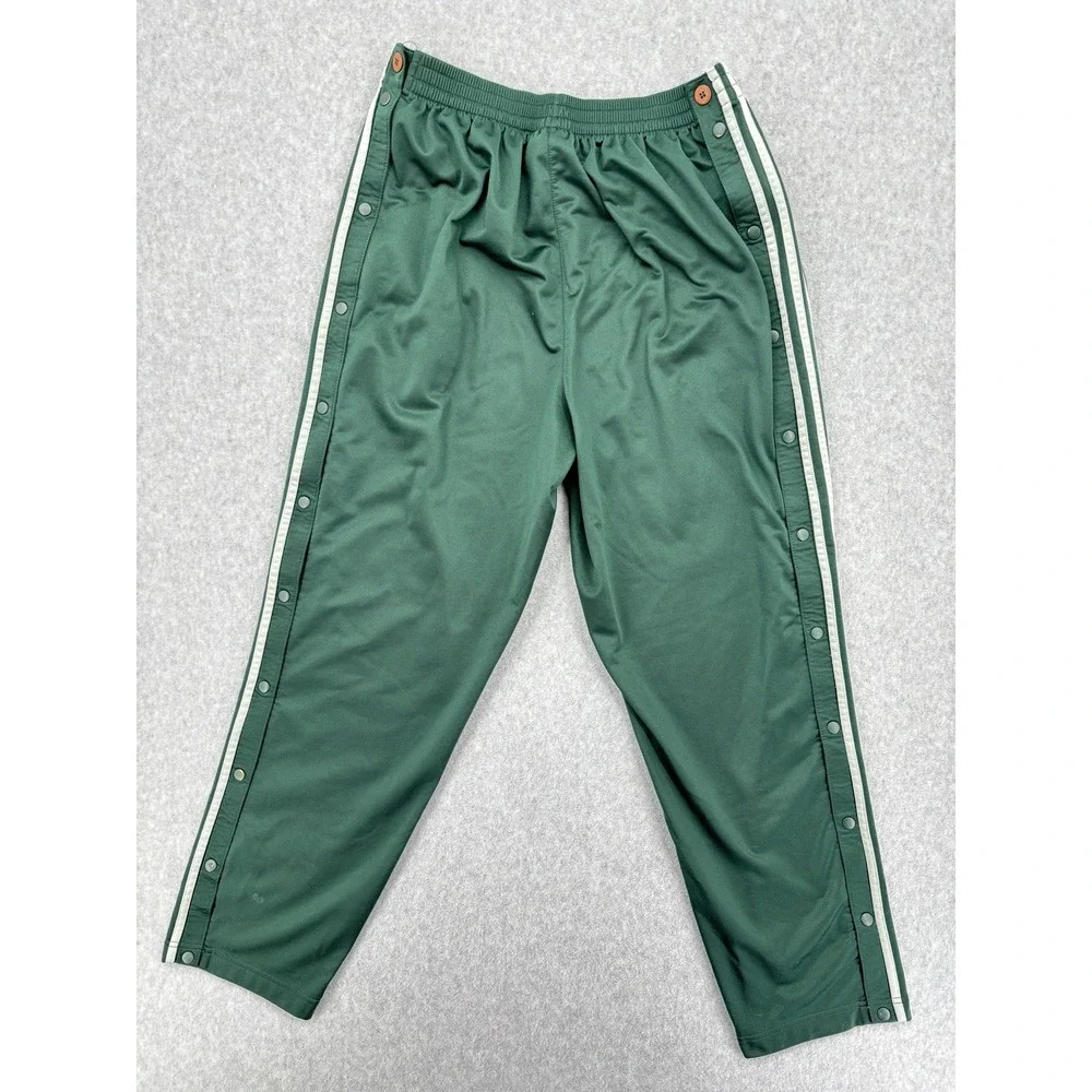 Adidas Snap Tearaway Track Pants Green 3 Stripe Men's XL